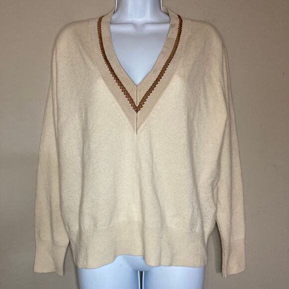 Sandro Women's Bridget Knit V-Neck Sweater In Ivory Wool Cashmere Size 1 / Small - Picture 6 of 16